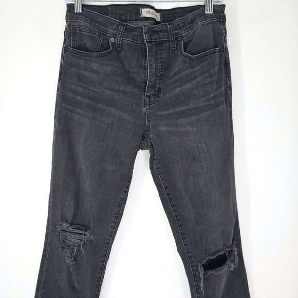 Madewell 9” High Rise Skinny Distressed Jeans Cut off Black Raw Hem - Picture 3 of 9